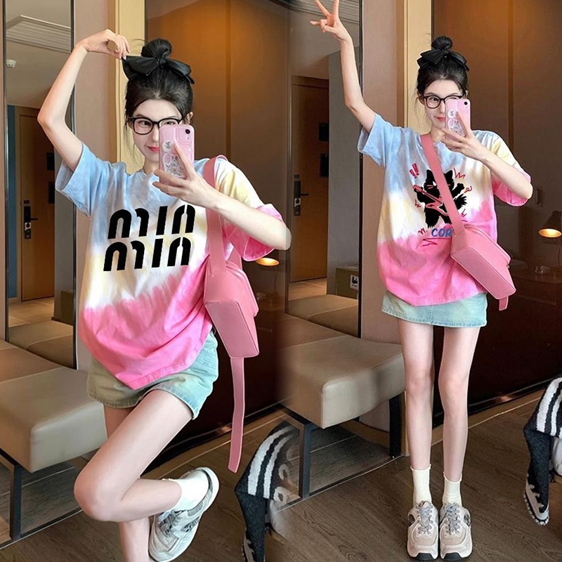 เสื้อยืดมัดย้อมสวยๆผู้หญิงฤดูร้อนใหม่ Oversize เสื้อผ้าสาวอวบไซส์ใหญ่ แฟชั่น เสื้อโอเวอร์ไซส์เกาหลี ลำลองทรงหลวมน่ารักๆ