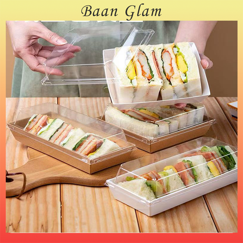 20PCS Square Cake Sandwich Box Square Kraft Box Transparent Pastry Box Packaging Baking Gift Box