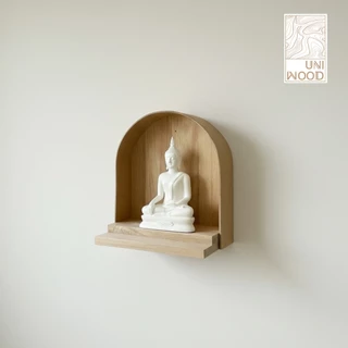 [uni_wood] หิ้งพระมินิมอลทรงโค้ง ทำจากไม้จริงหุ้มด้วยไม้ดัดโค้งแบบตั้งโต๊ะและแขวนผนัง กว้าง30 cm. ลึก 15 cm. สูง 30cm.