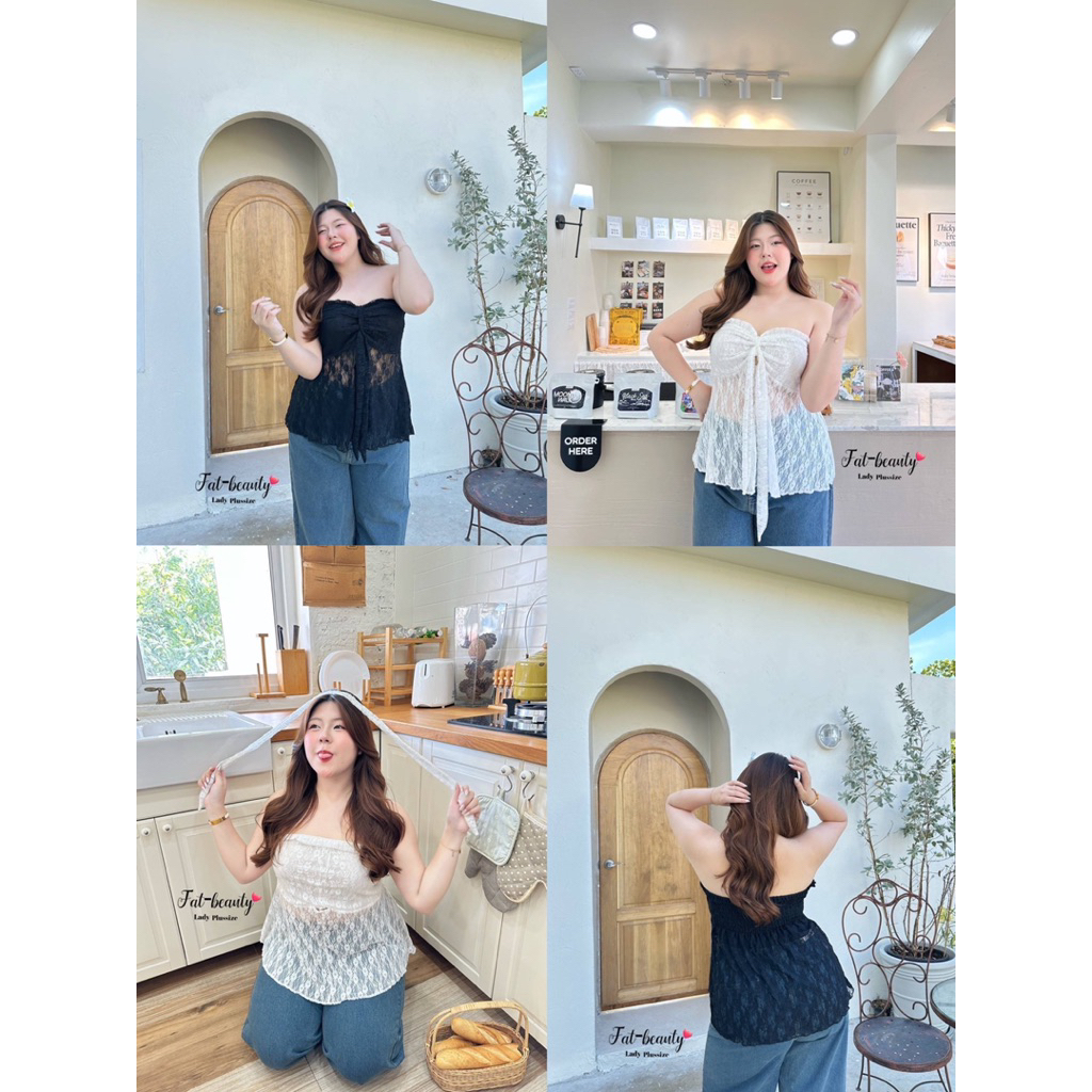 เกาะอกลูกไม้เนื้อนุ่ม ช่วงอกผูกโบว์ Bigsize อก 40-50” (FB)(AN)