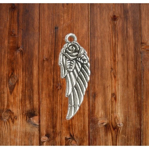 Angel Wing Charm L3020 with Rose – Alloy Parts for DIY Crafts (30×11mm) gift