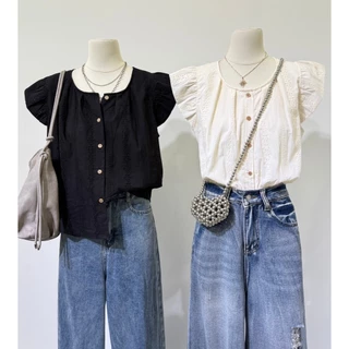 M1985 — เสื้อลูกไม้แขนระบายสุดหวาน เรียบแต่ดูแพง ใส่แล้วละมุนทุกองศา