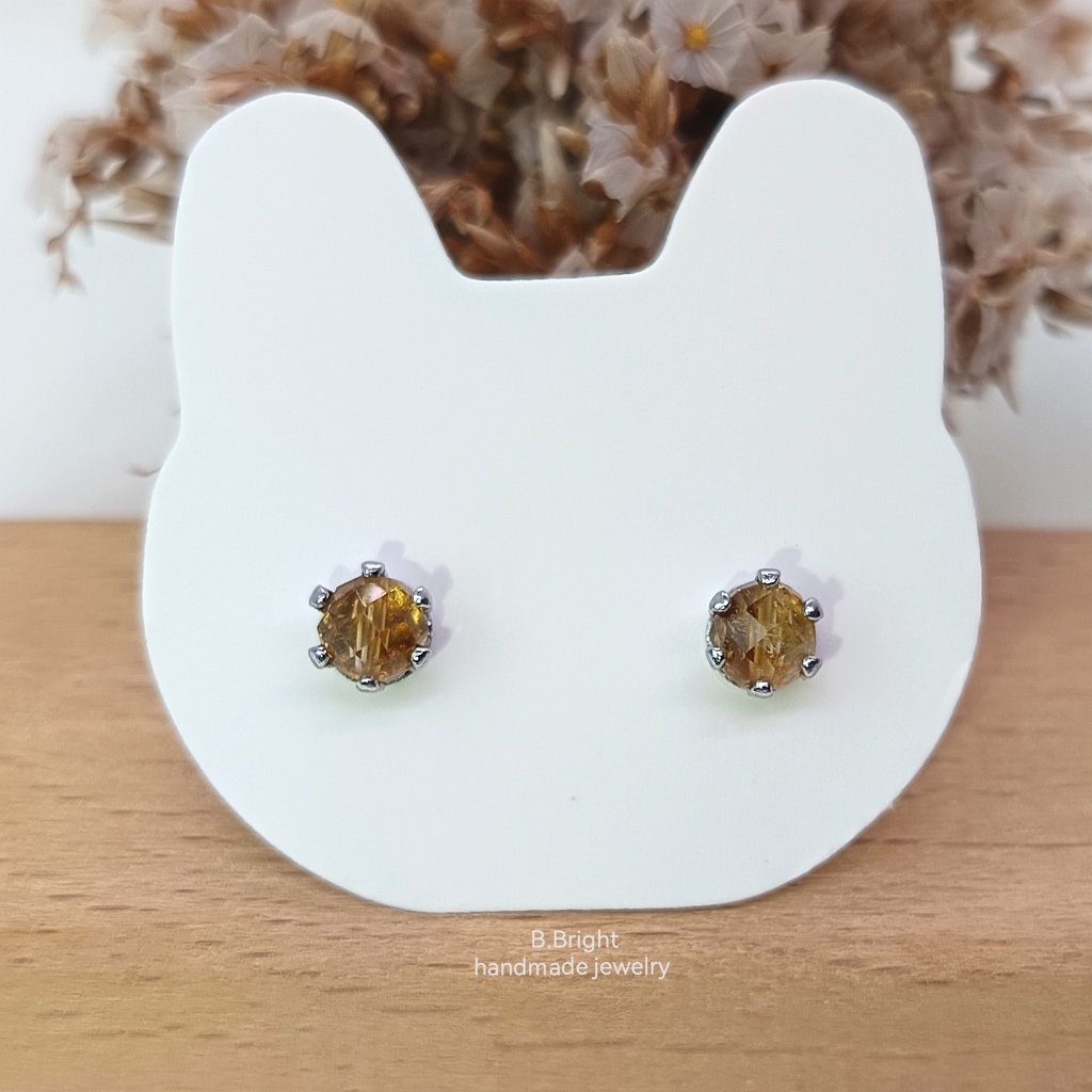 มีส่งด่วน💥 ต่างหูหินแท้ Citrine เจียรเหลี่ยมเพชรพลอย อะไหล่สแตนเลสแท้ ไม่แพ้ ไม่คัน พร้อมส่งค่ะ