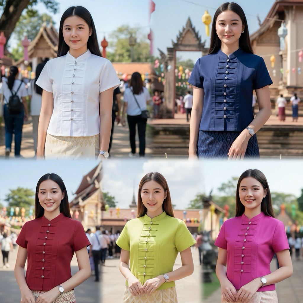 เสื้อพื้นเมืองผู้หญิง คอจีนติดกระดุมเงิน8เม็ด