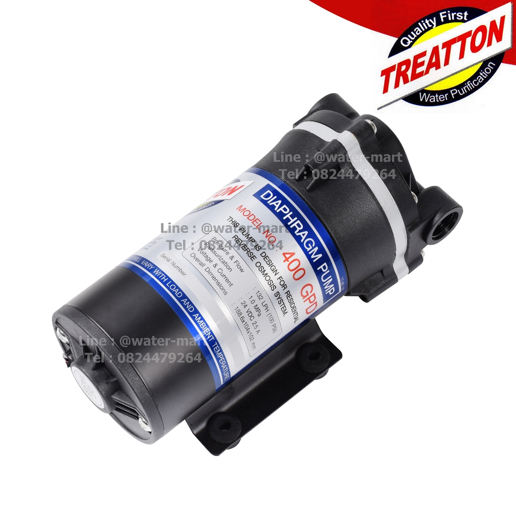 TREATTON Diaphragm Pump R/O-400 GPD, ปั๊ม RO TREATTON 400 GPD พร้อมหม้อแปลงและข้อต่อ