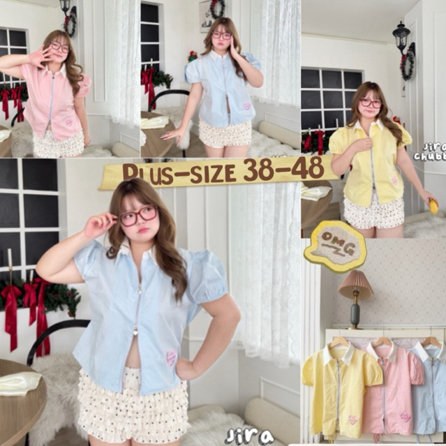 ส่งฟรี+ส่วนลดโปรเปิดร้าน✅ เสื้อคอปก แต่งซิป หัวใจ เปิดหัวท้าย งานปัก หัวใจ (38-48)