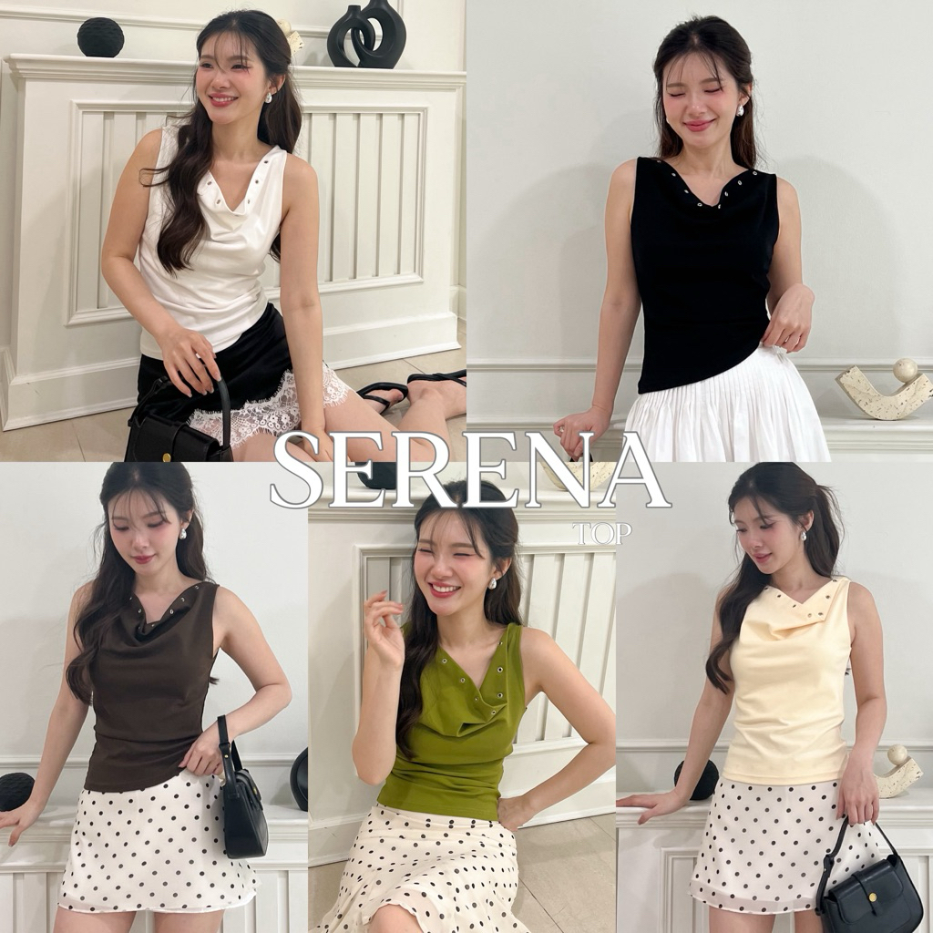 SHOP.POPO-Serena top เสื้อแขนกุดคอถ่วงดีเทลเจาะห่วงตาไก่