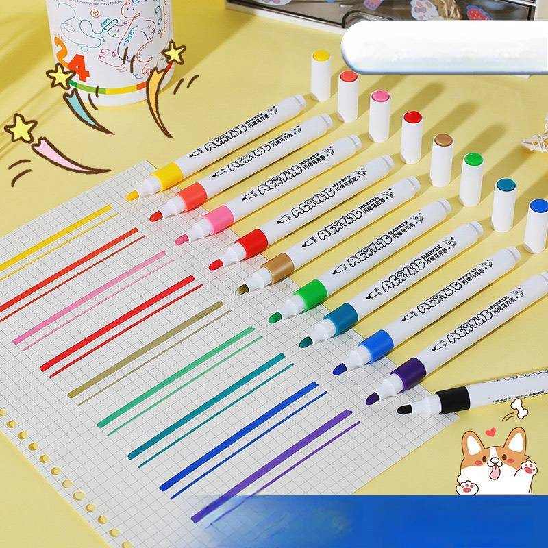 ปากกาอะคริลิค กันน้ำ Acrylic marker Pen เขียนได้ทุกพื้นผิว แก้ว พลาสติก โลหะ กระจก ผ้า มี12-80 สี หัวปลัช เมจิก กลิตเตอ