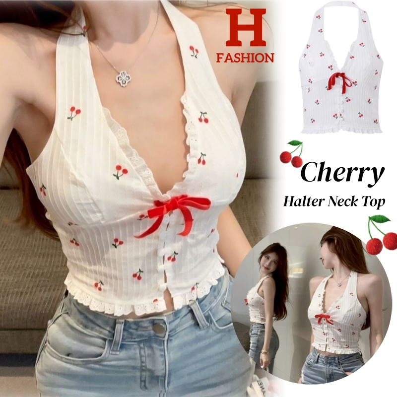 พร้อมส่งจากไทย (FY2875) เสื้อคล้องคอ แต่งโบว์ขาวแดว สไตล์เกาหลี