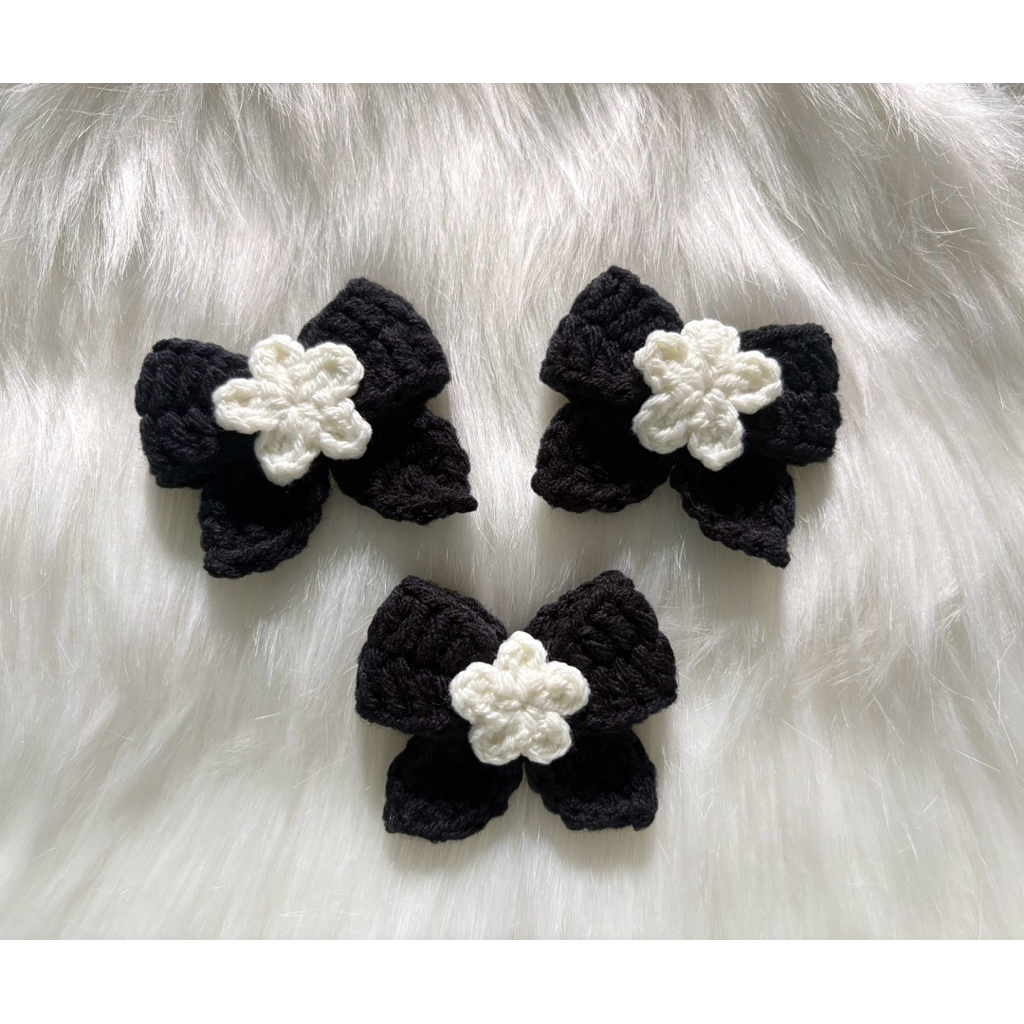 โบว์ไว้อาลัย ไหมพรม (เข็มกลัด) 🎀🤍🖤