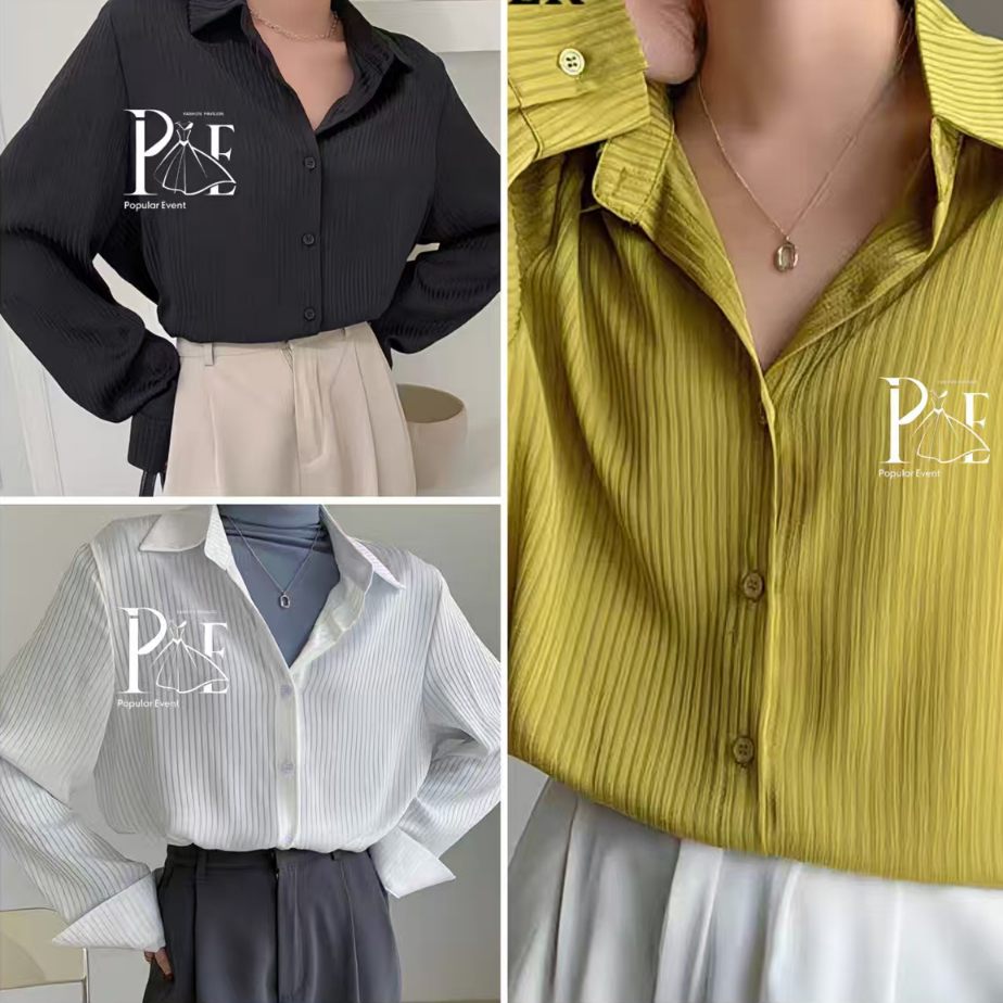 เสื้อเชิ้ตแขนยาวลายริ้ว รุ่นหน้าสั้นหลังยาว สไตล์เกาหลี เรียบง่าย ผ้าซาตินลื่น สำหรับสาวออฟฟิศ ผ้าดีใส่สบาย