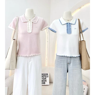 WA YA เสื้อคอปกกระดุมหน้า แต่งระบายกระดุม 💞