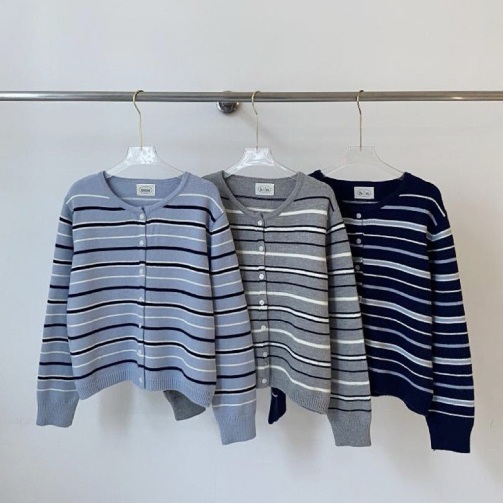เสื้อสเวตเตอร์ Cardigan ลายทาง ผ้าหนานุ่มใส่แล้วไม่คัน ใส่กันหนาวได้