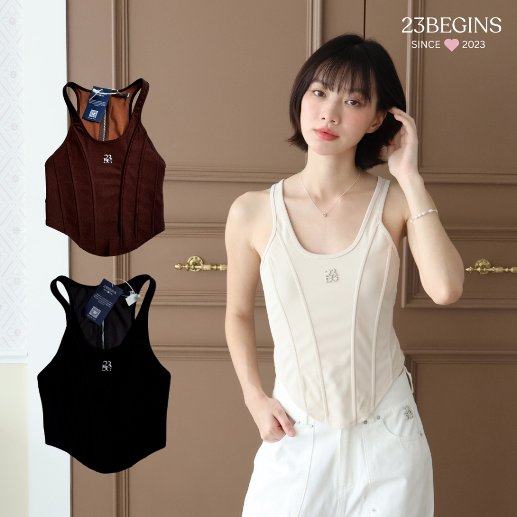 Calorine เสื้อกล้าม ซิปหลัง เสื้อเเขนกุด (870)