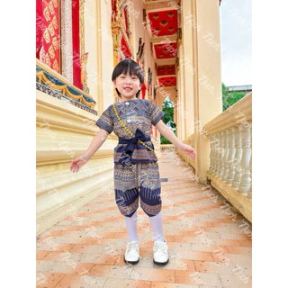 ชุดไทยประยุกต์เด็กผู้ชายโทนสีสุภาพ แถมผ้าผูกเอว (ผ้าฝ้าย) +1 ไซส์