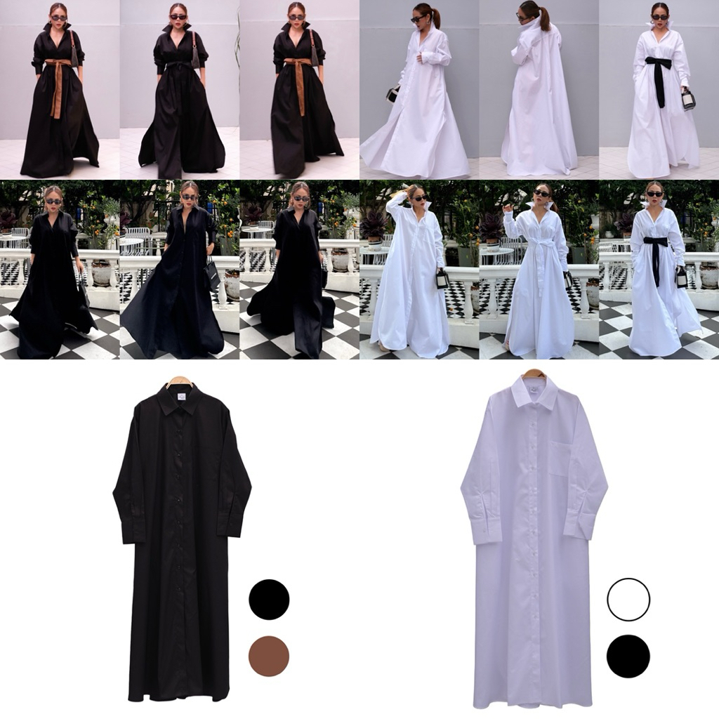 Bright by Aruna:Boyfriend Maxidress:เดรสยาวโอเวอร์ไซร์ อก50“ ~อก50”ยาว54”