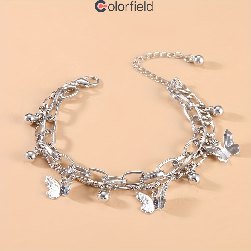 Colorfield สร้อยข้อมือ รูปผีเสื้อ สองชั้น สไตล์เกาหลีเรียบง่าย สำหรับผู้หญิง เครื่องประดับแฟชั่น-COD💕