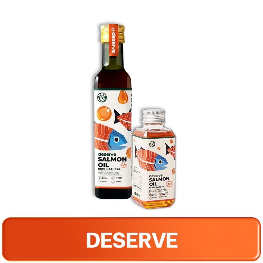 DESERVE Salmon Oil 100% Natural with Omega 3&6 Booster ดีเสิร์ฟ นํ้ามันปลาแซลมอนแท้ สำหรับลูก สุนัข 