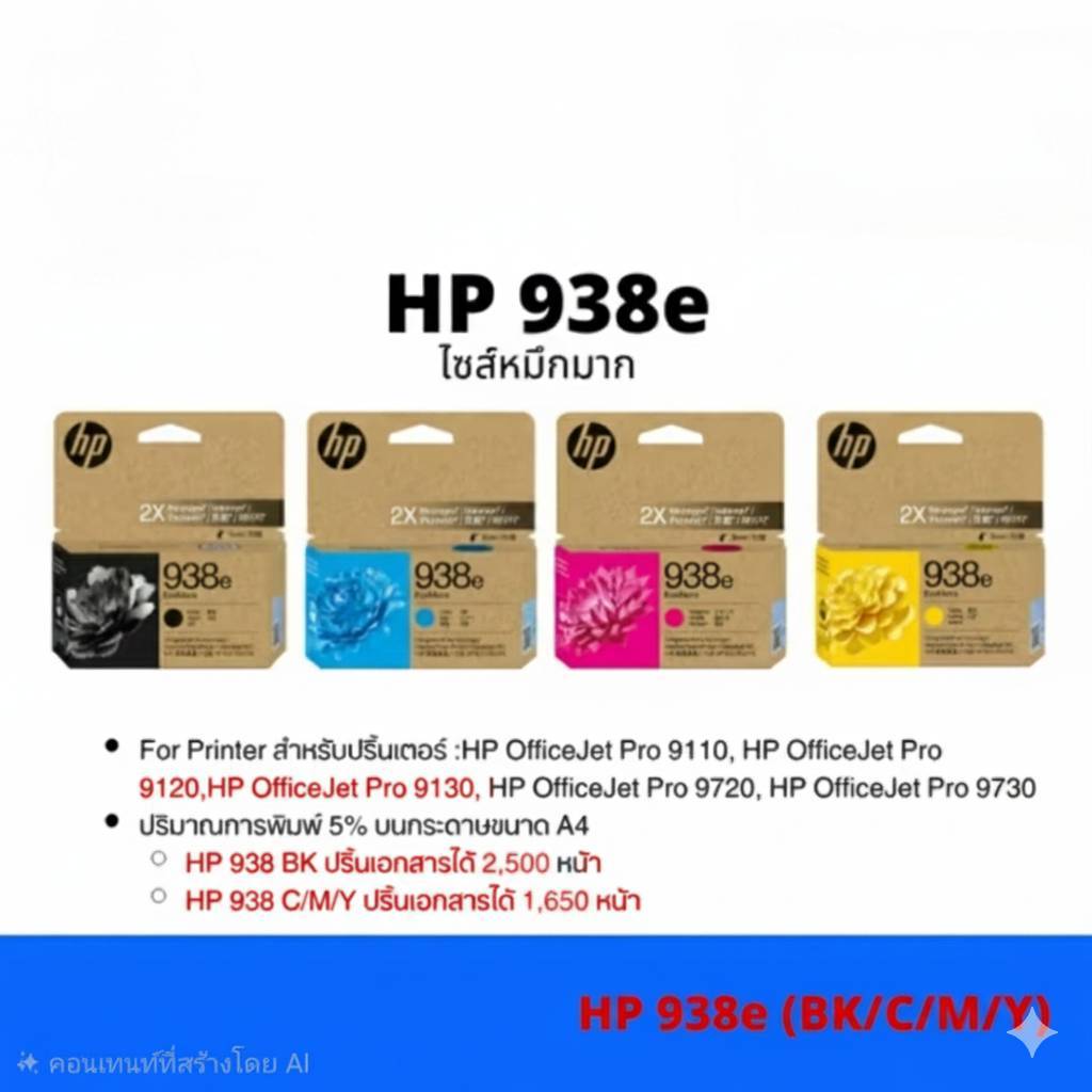 HP 938e ไซร์น้ำหมึกเยอะ x2 Original Ink Cartridge หมึกแท้สำหรับ HP OfficeJet Pro 9110 / 9120 / 9130 