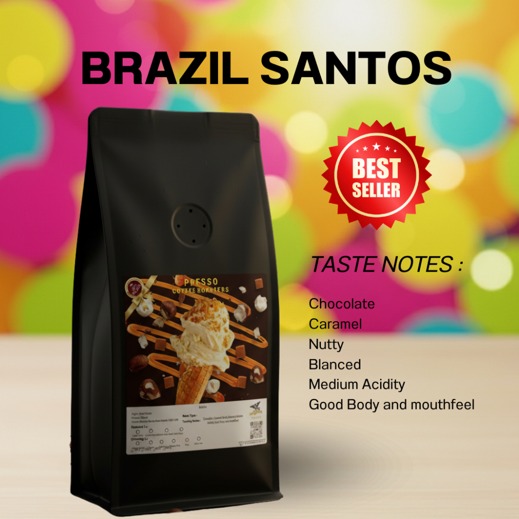 Presso Coffee  เมล็ดกาแฟคั่ว Brazil Santos