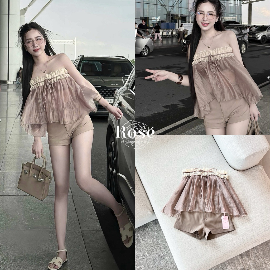 Set เสื้อเกาะอก+กางเกงขาสั้น ฮิตมาก