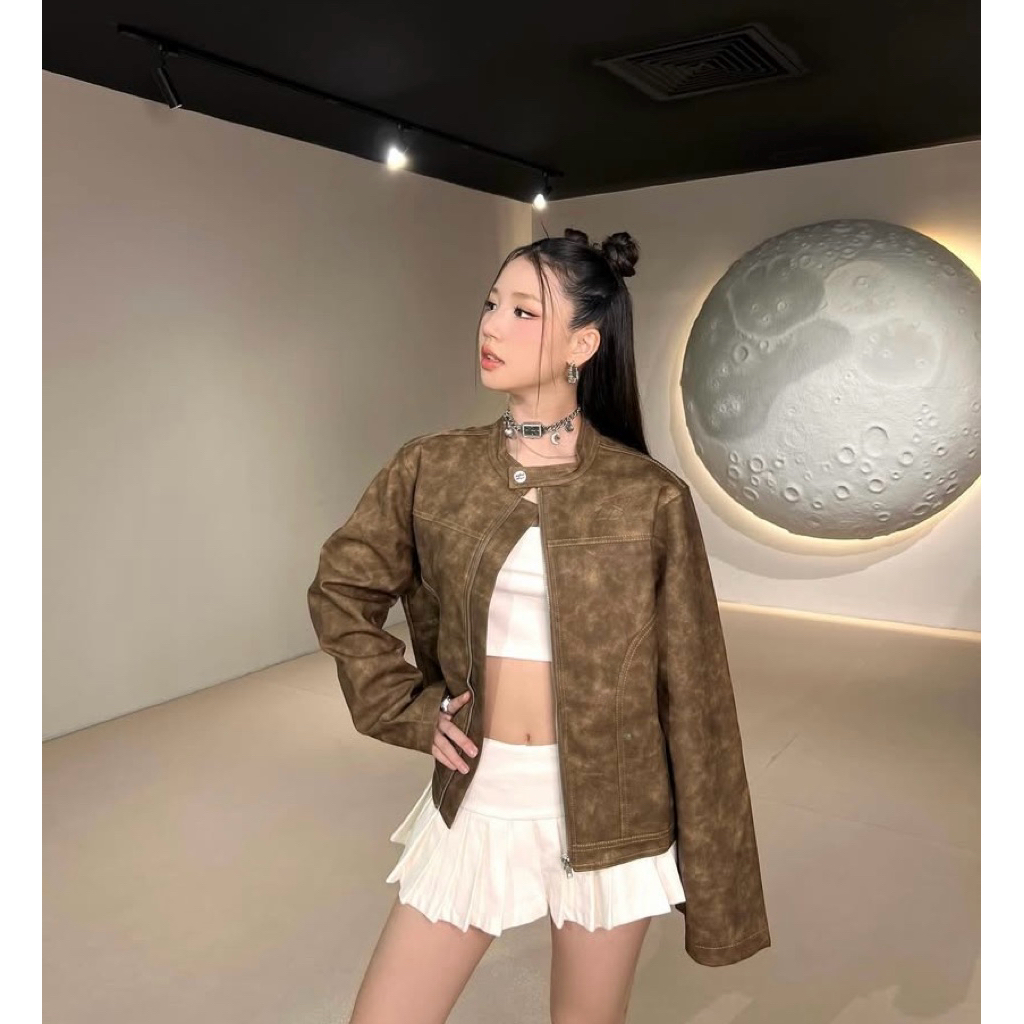 Pre-order (14-20days) แบรนด์เวียดนาม 🇻🇳 HADES BRAND- HADES Brown Wax Biker Jacket 🤎