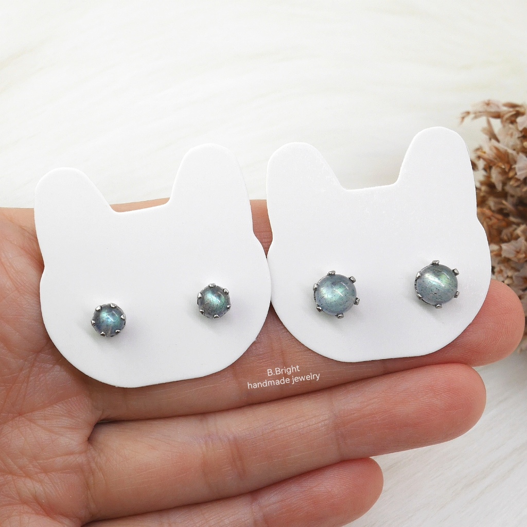 มีส่งด่วน💥ต่างหูหินนำโชค ลาบราดอไรท์ Labradorite คัดเม็ดสวย สแตนเลสก้านเสียบ งานทำมือ พร้อมส่งค่ะ