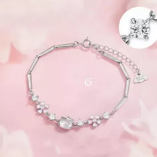 GLAMOR✨กำไลข้อมือเงินแท้ Hanami Kitty สร้อยข้อมือคิตตี้ลายดอกซากุระ กำไลผู้หญิงสไตล์เกาหลี เงิน925