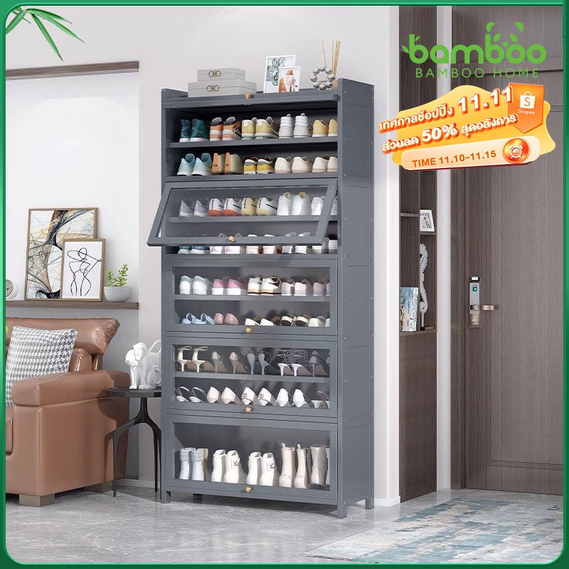🎋ตู้รองเท้า ชั้นรองเท้า ตู้ชั้นเก็บรองเท้า ทนทาน ทำโดยไม้ไผ่ธรรมชา สามารถจัดเก็บรองเท้าได้มากกว่า 40 คู่