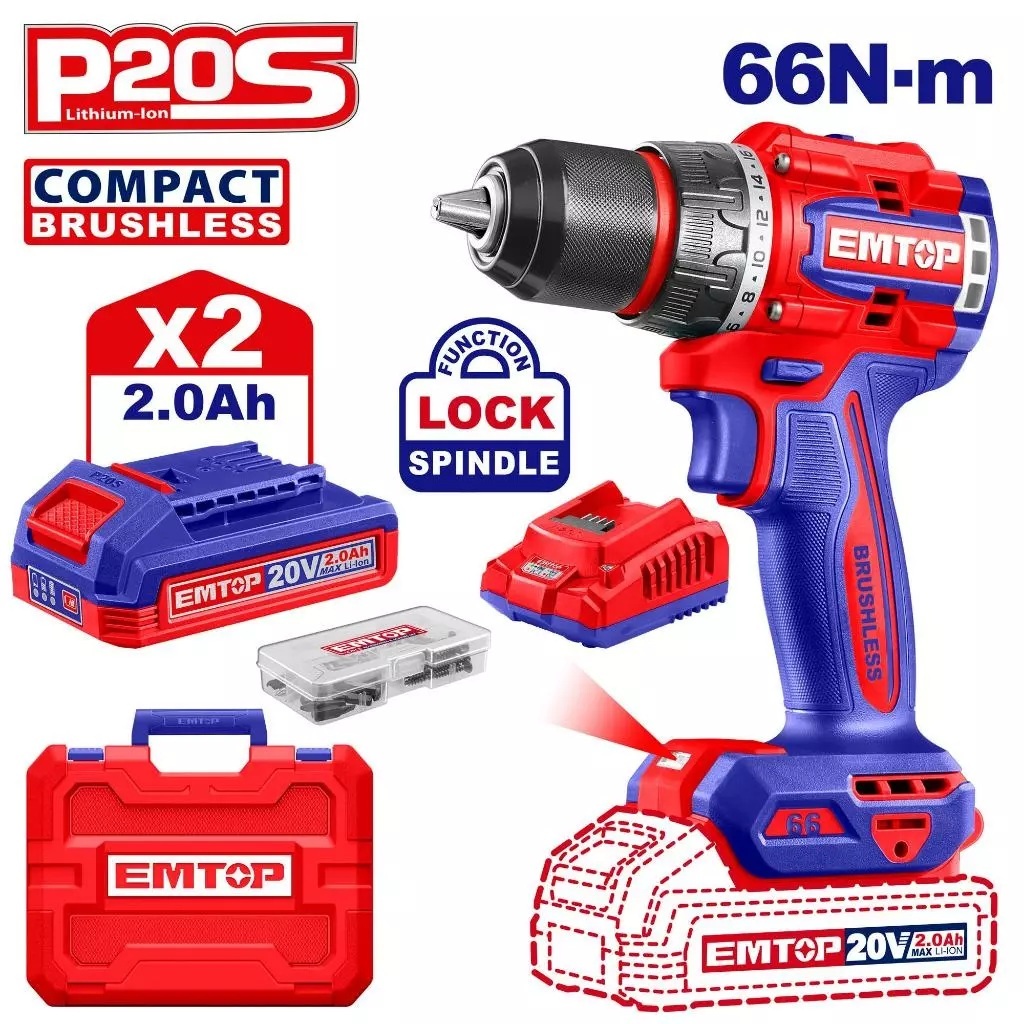 EMTOP สว่านไร้สาย 20V พร้อมแบตเตอรี่ รุ่น ECDL20668