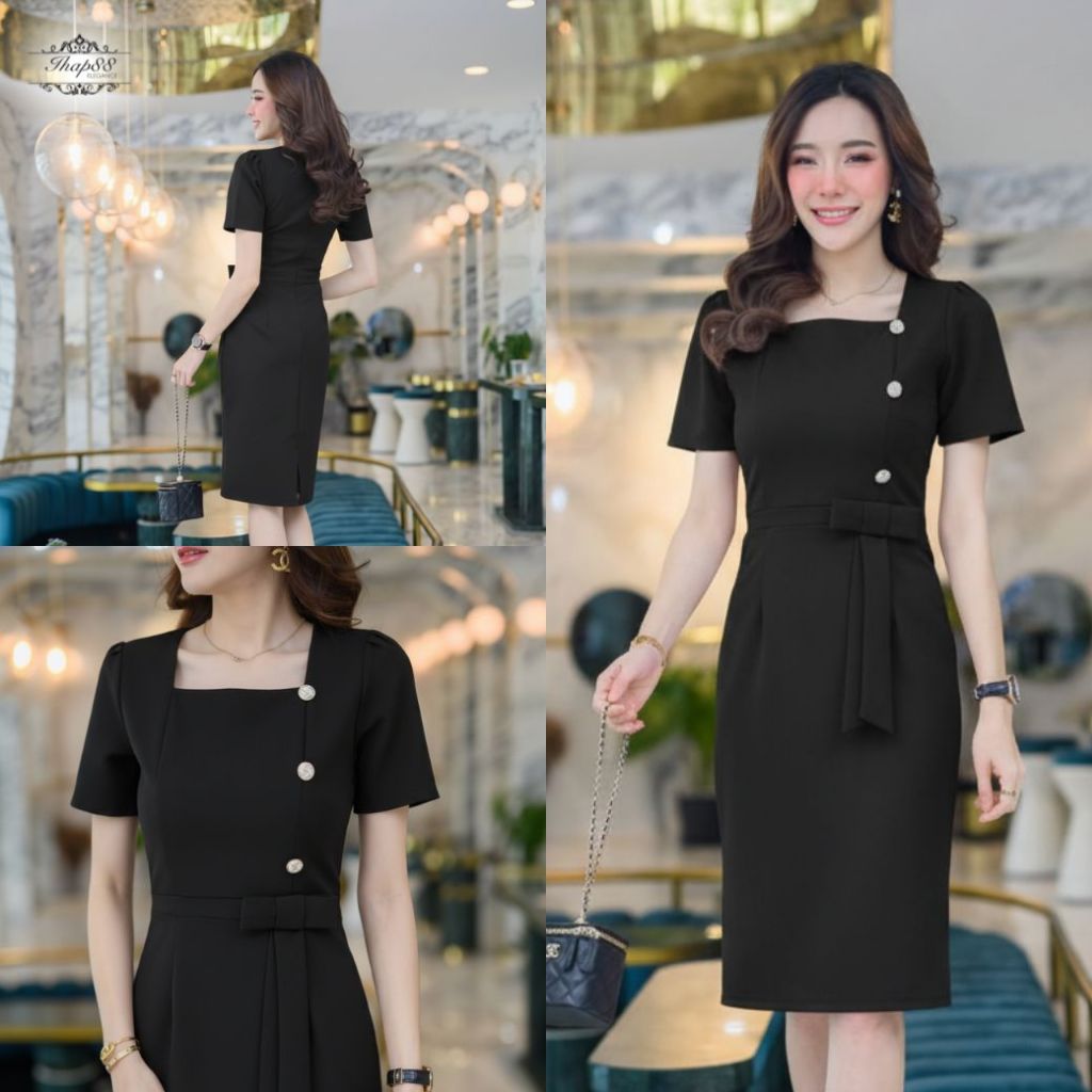 H5 สินค้าพร้อมส่ง ส่งของทุกวัน เดรสทำงาน สไตล์เรียบหรู รุ่นนางฟ้าขายดี ใส่ออกงาน ใส่ทำงาน ส่งฟรีมีปลายทาง