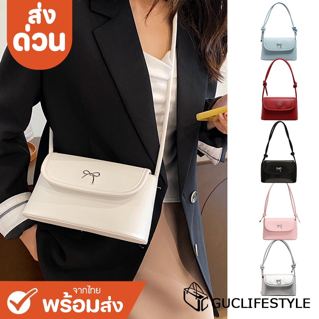 ส่งด่วน GUCSELECTED(B2171) กระเป๋าสะพายไหล่หนังพียู ด้านหน้ามีโบว์ ทรงน่ารัก