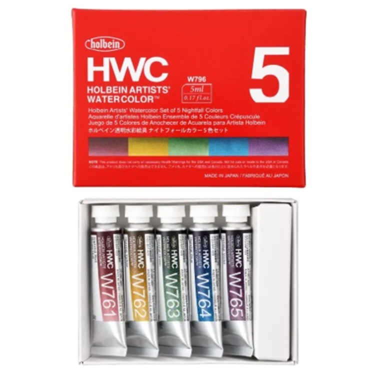 โฮลเบน สีน้ำใส Nightfall Colors ขนาด 5 มล. รุ่น W796 ชุด 5 สี Holbein Nightfall 透明水彩絵具 ナイトフォールカラーズ