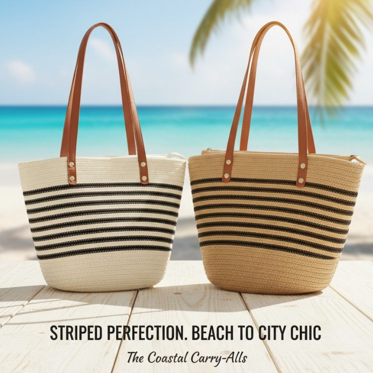 กระเป๋าสระพายผู้หญิงแบบแฮนด์เมด มีซิป จุของได้เยอะ สายหนัง งานดีม๊าก กระเป๋าชายหาดฤดูร้อน แฟชั่นสำหรับผู้หญิง