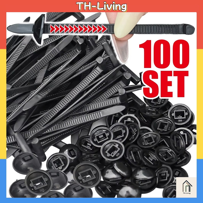 TH-Living 100PCS หัวเข็มขัดรัดแน่นสายเคเบิลเอนกประสงค์ไนลอน100ชิ้นนำมาใช้ใหม่ได้ที่เก็บสาย