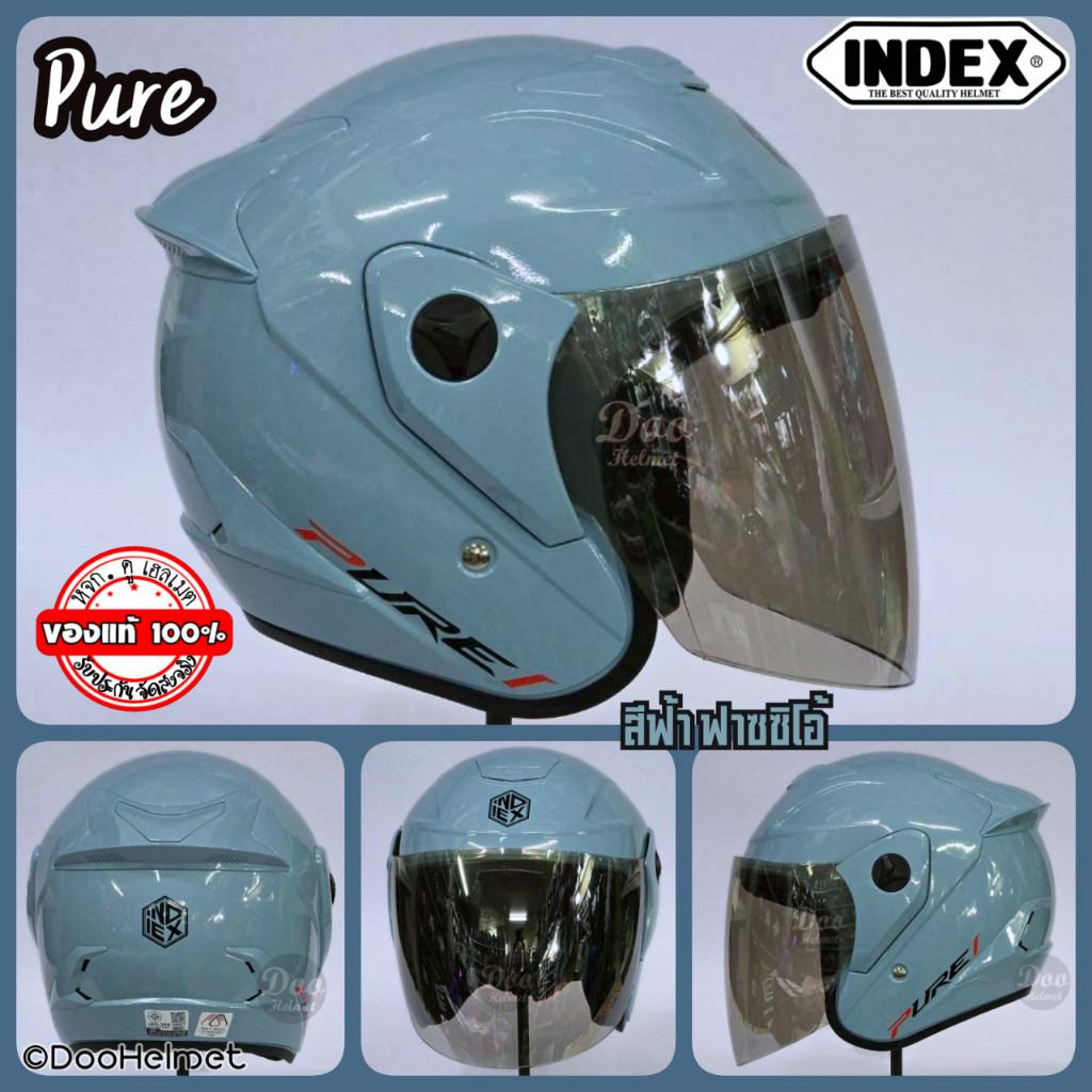 Blue FAZZIO Pure สีพิเศษ หมวกกันน็อค ครึ่งใบ 3/4 INDEX รุ่น Pure Limited Edition ไซส์ Freesize  ไม่เ