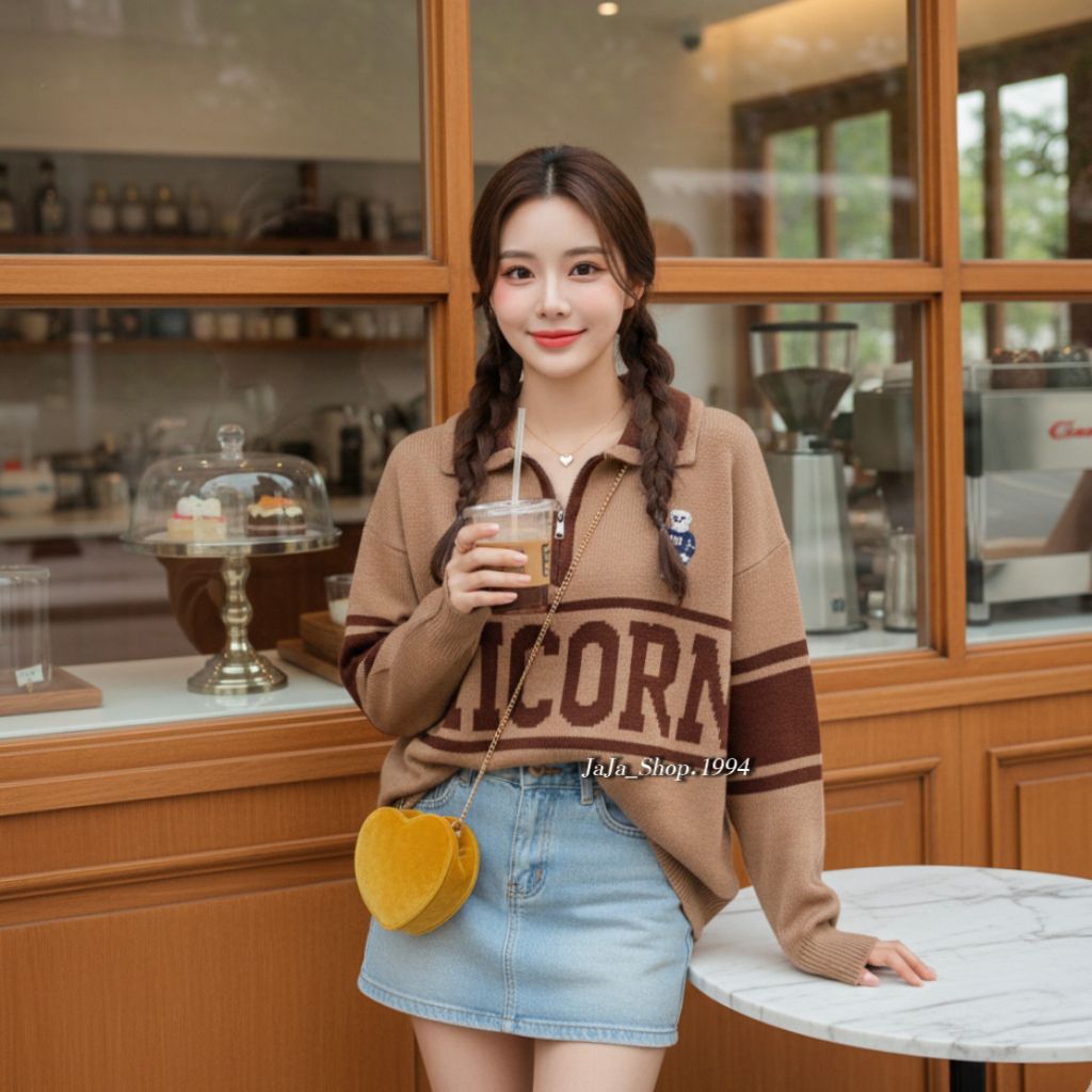 เสื้อไหมพรม สเวตเตอร์น้องหมีคอปกตัวใหญ่อกยืดได้ถึง 60 นิ้วงานรุ่นขายดี