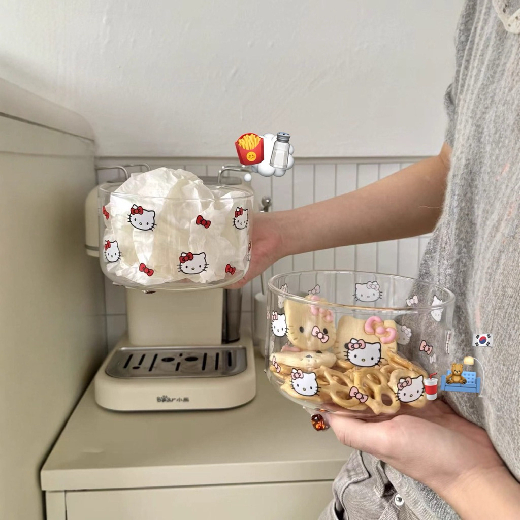 (พรีนะคะ👀) HEYHOMI—ถ้วย ชามแก้ว (แก้วกระจก) ตรีม: คิตตี้ Kitty "มี 2สีนะคะ“ แก้วหนาทน ลายโซคิ้วมากกกค่ะ
