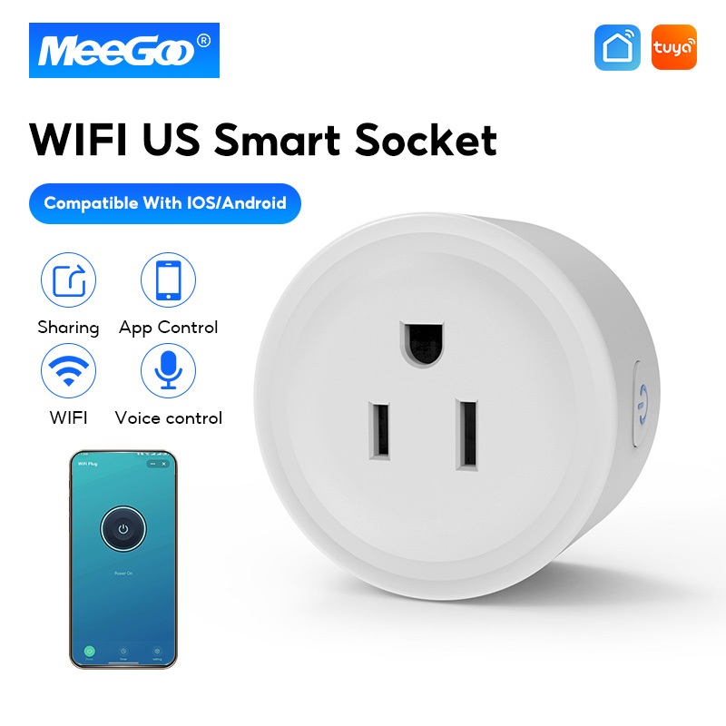 MeeGoo WiFi Smart Plug วัดพลังงาน-ปลั๊กไฟ 10A ปลั๊กไฟฝังผนัง ตั้งเวลาผ่านแอพ 2200W US สําหรับ Tuya