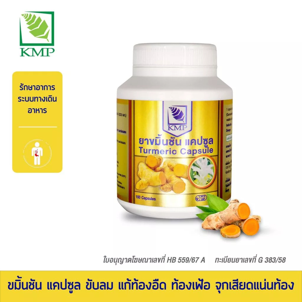 ขมิ้นชันผง แคปซูล Turmeric Capsule แบบขวด ตราธงทอง 1 ขวด 100 แคปซูล