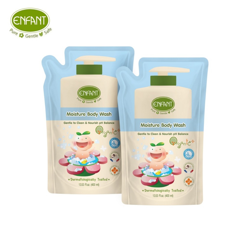 Enfant (อองฟองต์) เซตสุดคุ้ม อองฟองต์ครีมอาบน้ำ สำหรับเด็ก 1ปีขึ้นไป ORGANIC MOISTURE BODY WASH 1ถุงแถม1ถุง