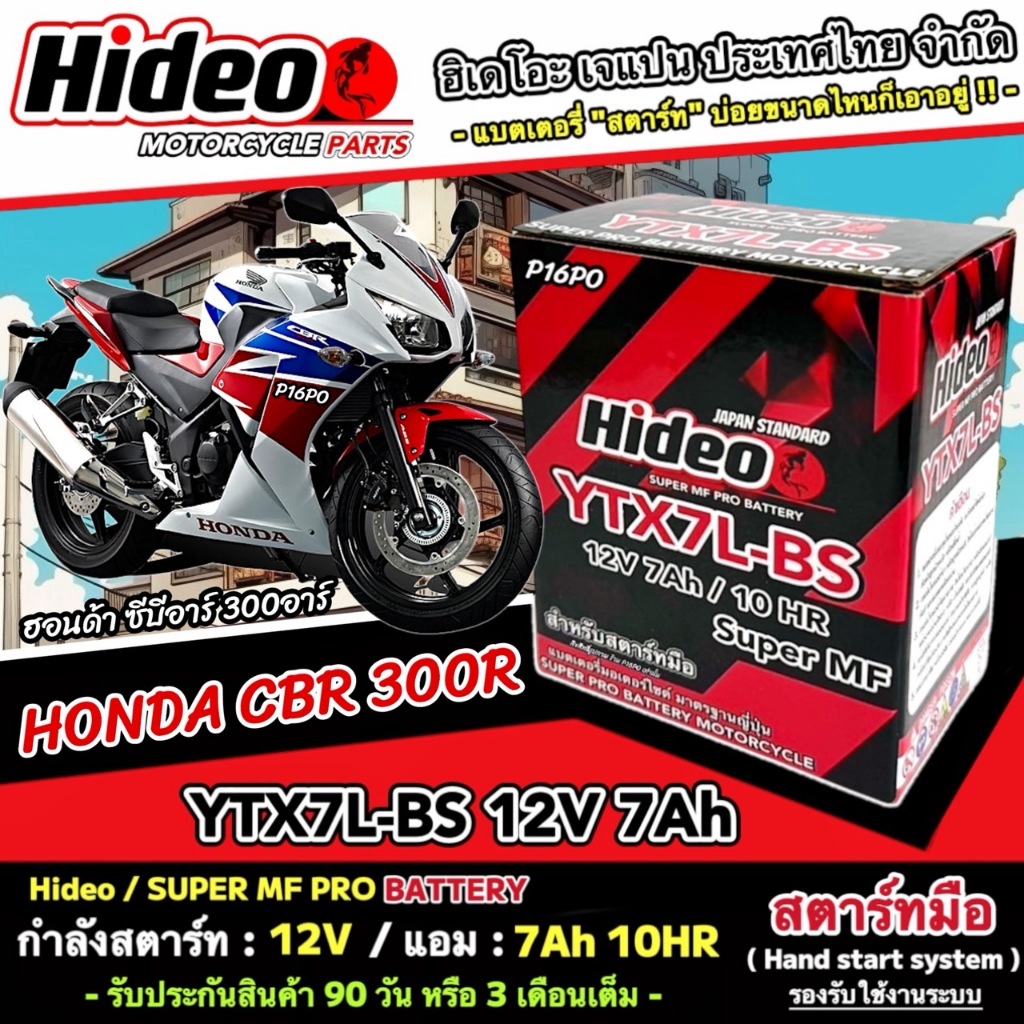 แบตเตอรี่ Honda Cbr 300r  หัวฉีดน้ำมัน ฮอนด้า ซีบีอาร์ 300อาร์ มาตรฐานญี่ปุ่น 12V7Ah ประกัน 90วัน เต็ม CBR300R Q11 V20
