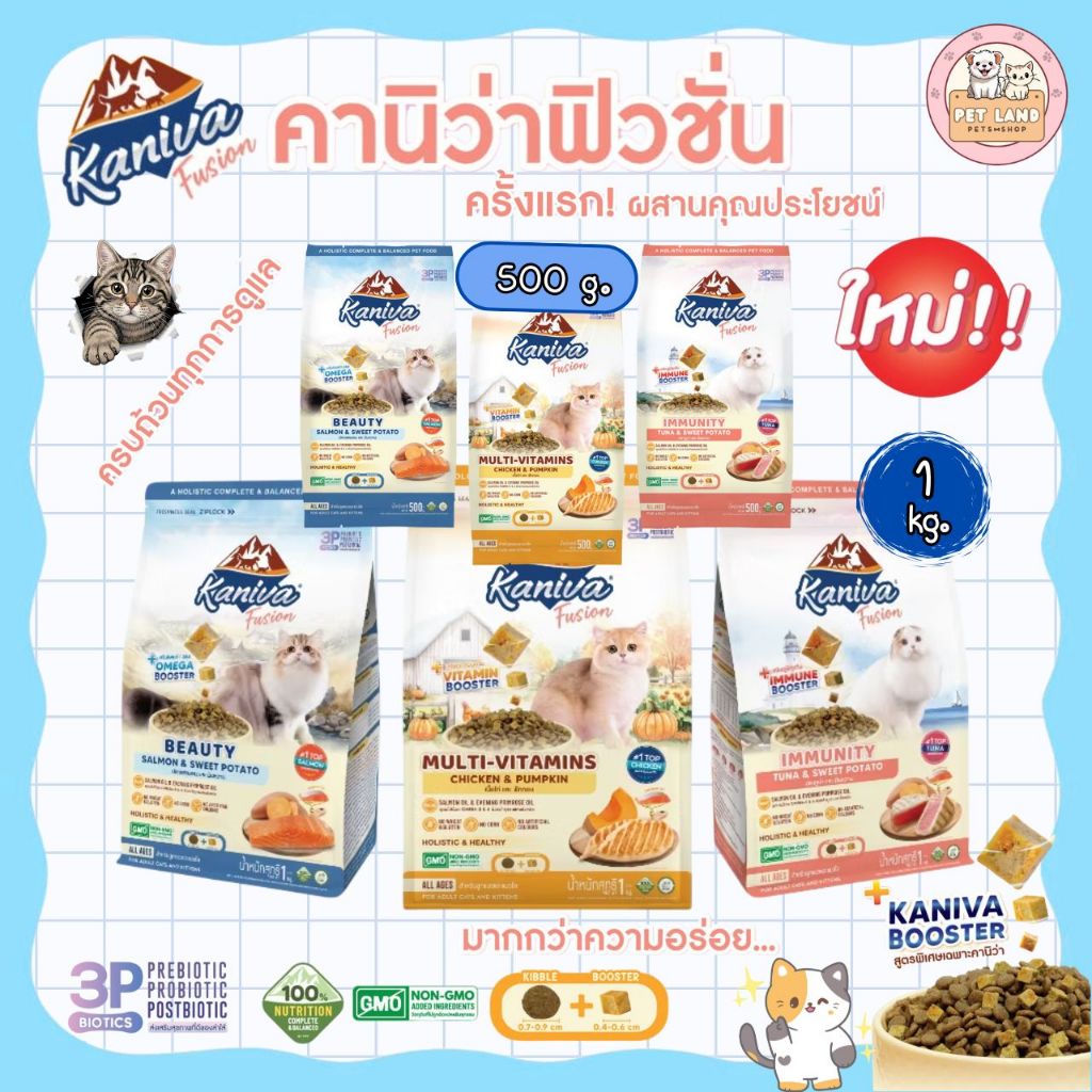 Kaniva Fusion คานิว่าฟิวชั่น 1 Kg อาหารแมว Multi-Vitamins booster วิตามินรวม & 3P biotics