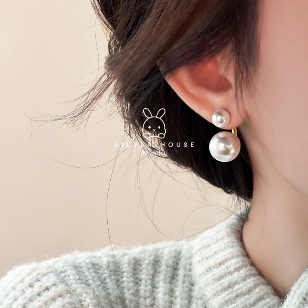 ต่างหู (ก้านเงินแท้ 92.5%) Front&Back มุกห้อยมุก ชุบสีทอง สวยหรูมากค่ะ