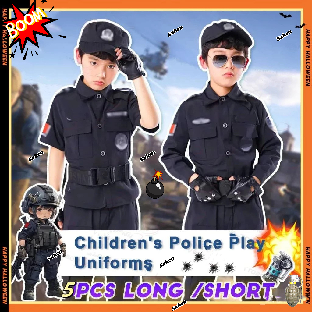ชุดตำรวจเล่นบทบาทสมมติสำหรับเด็ก ชุดทหาร/SWAT สำหรับเด็ก ชุดตำรวจจราจรในงานปาร์ตี้ฮาโลวีน แบบยูนิเซ็กซ์
