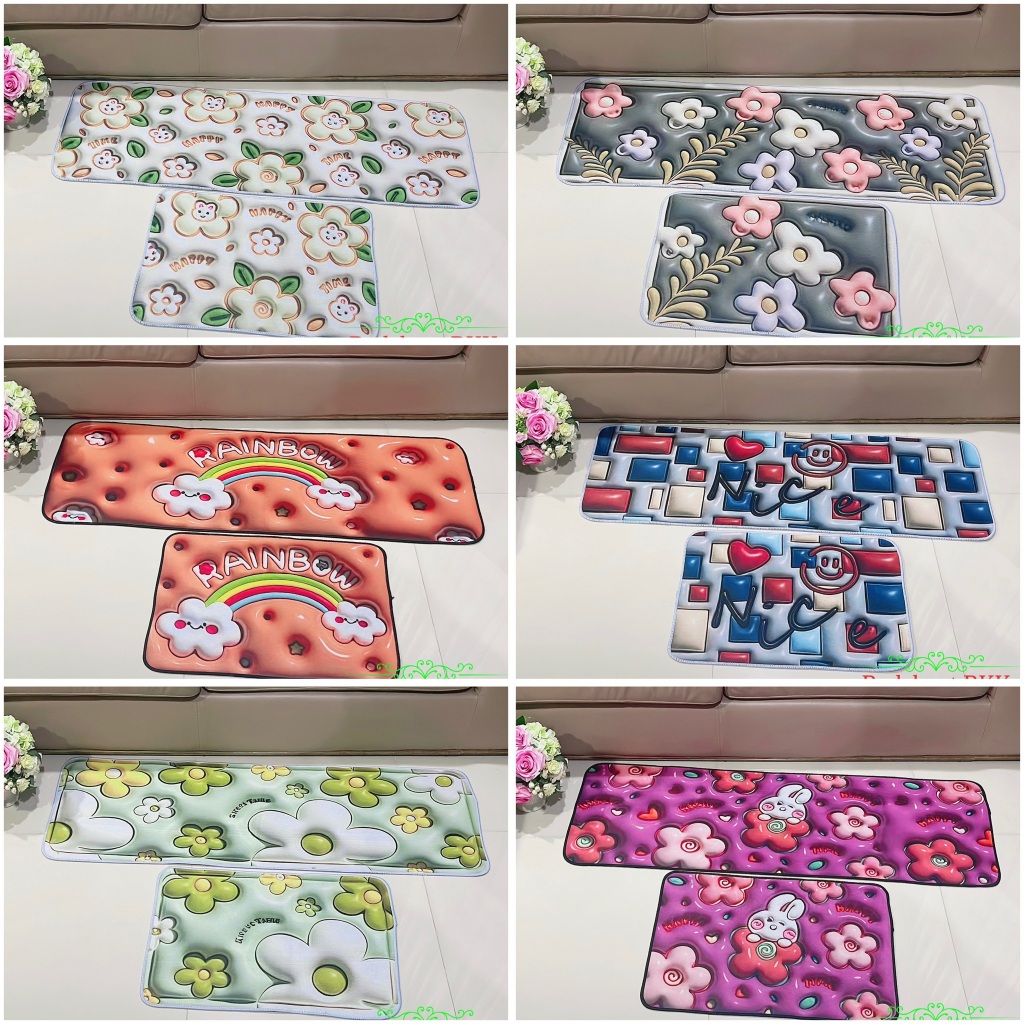 Bedsheet.BKK พรมห้องครัว พรมปูพื้น 1ชุดมี2ผืน วางหน้าห้องครัว หน้าห้องน้ำ มียางกันลื่น รหัส029 / 666.
