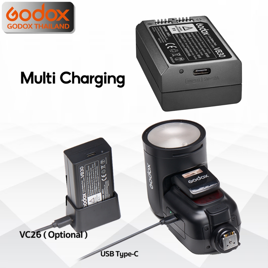 Godox Battery VB30 - USB แบตเตอรี่ สำหรับ Flash AD100Pro, V1, V1Pro, V100, V860III, MF-R76, MF-T76, etc - Godox Thailand รูปที่ 2