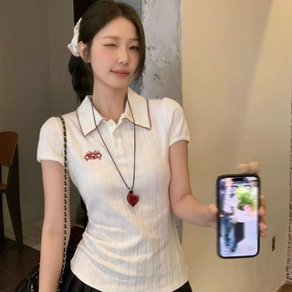 พร้อมส่งในไทย*** เสื้อคอปกแขนสั้น มีกระดุมหน้าใช้งานได้จริง ผ้านิ่ม ปักตัวอักษร Y292
