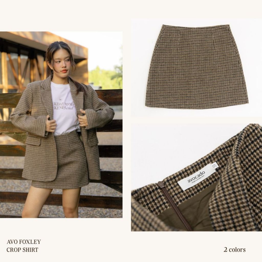 avo กระโปรงผ้า wool ลายสก็อตแต่งกระเป๋าหลอก obel mini skirt