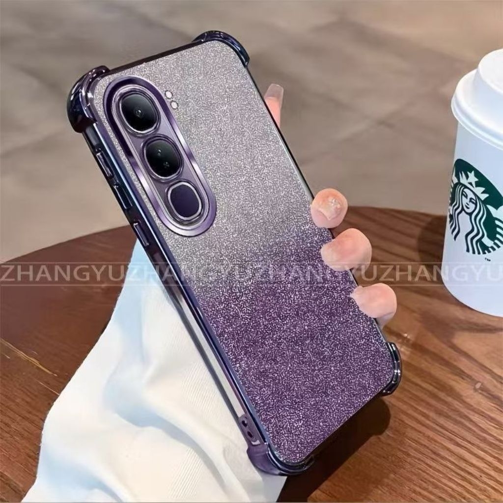 เคสขอบสี กากเพชร สำหรับ Vivo Y04 Y29S Y200 Y300 Y29 Y39 Y19s กระจก แต่งหน้า ตั้งได้ กันกระแทก